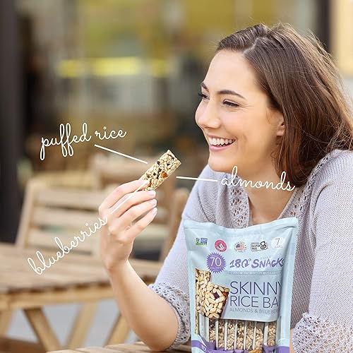 Miniatura 4 de 180 Snacks Barra de arroz delgada con sal del Himalaya, 1 paquete, 3.22 onzas (arándano y almendra)