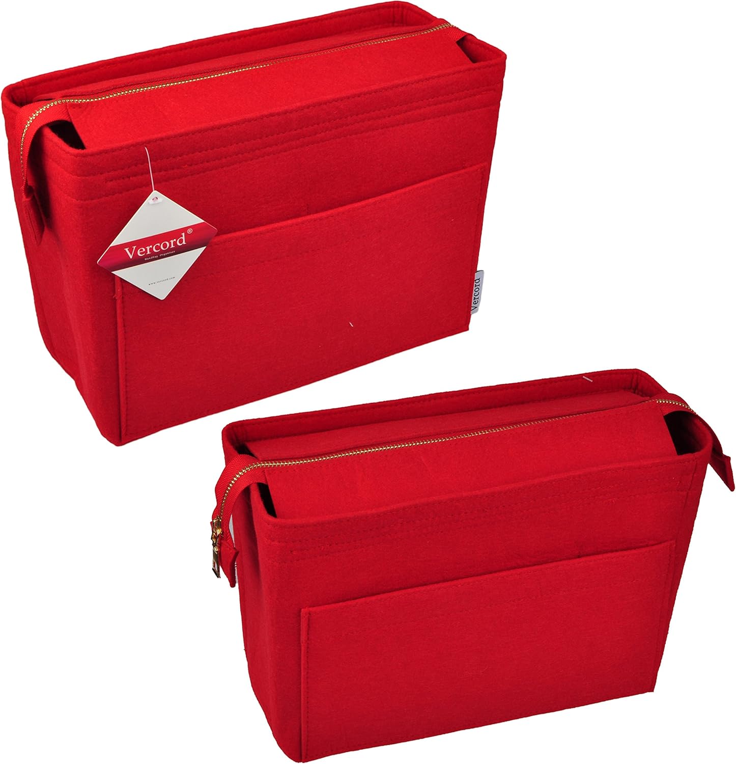 Vercord Felt Zipper Handbag Tote Purse Duffel Backpack Organizer Insert Red Medium - Image 5
