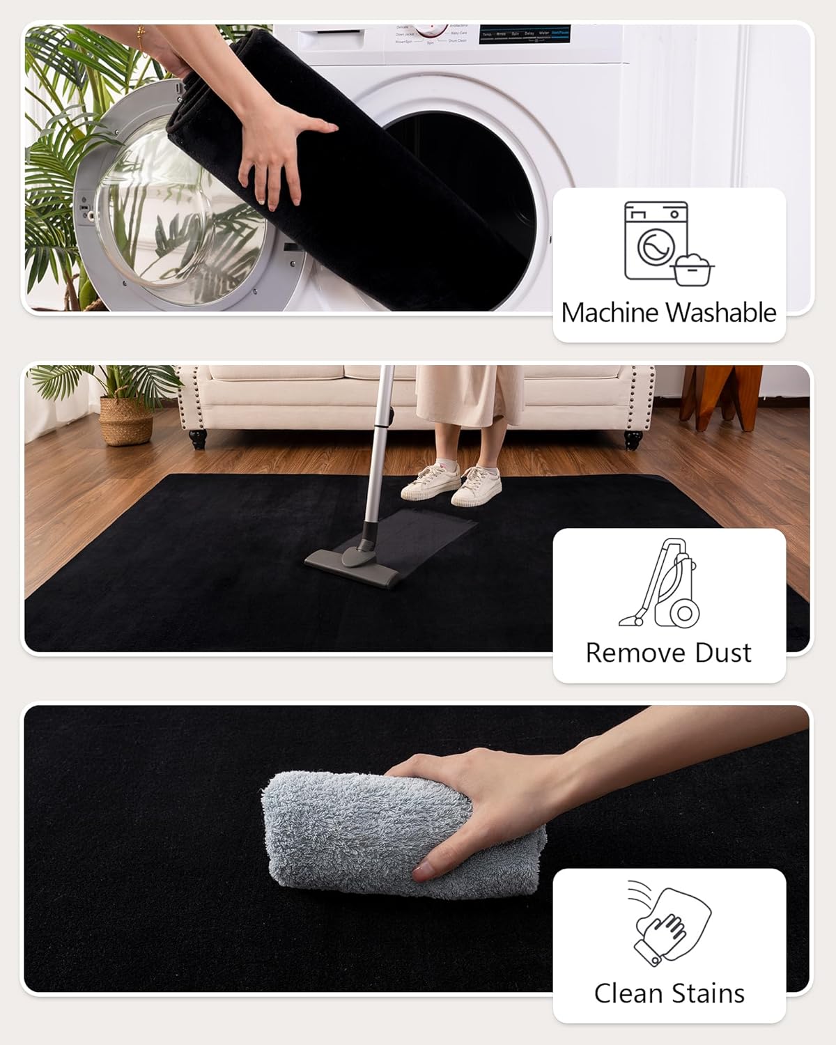 Andecor Shag Runner Rug for Bedroom Living Room, 2x6 Black Washable Fluffy Hallway Runner Area Rugs for Kitchen Boys Girls Kids Room Home Decorations Carpet