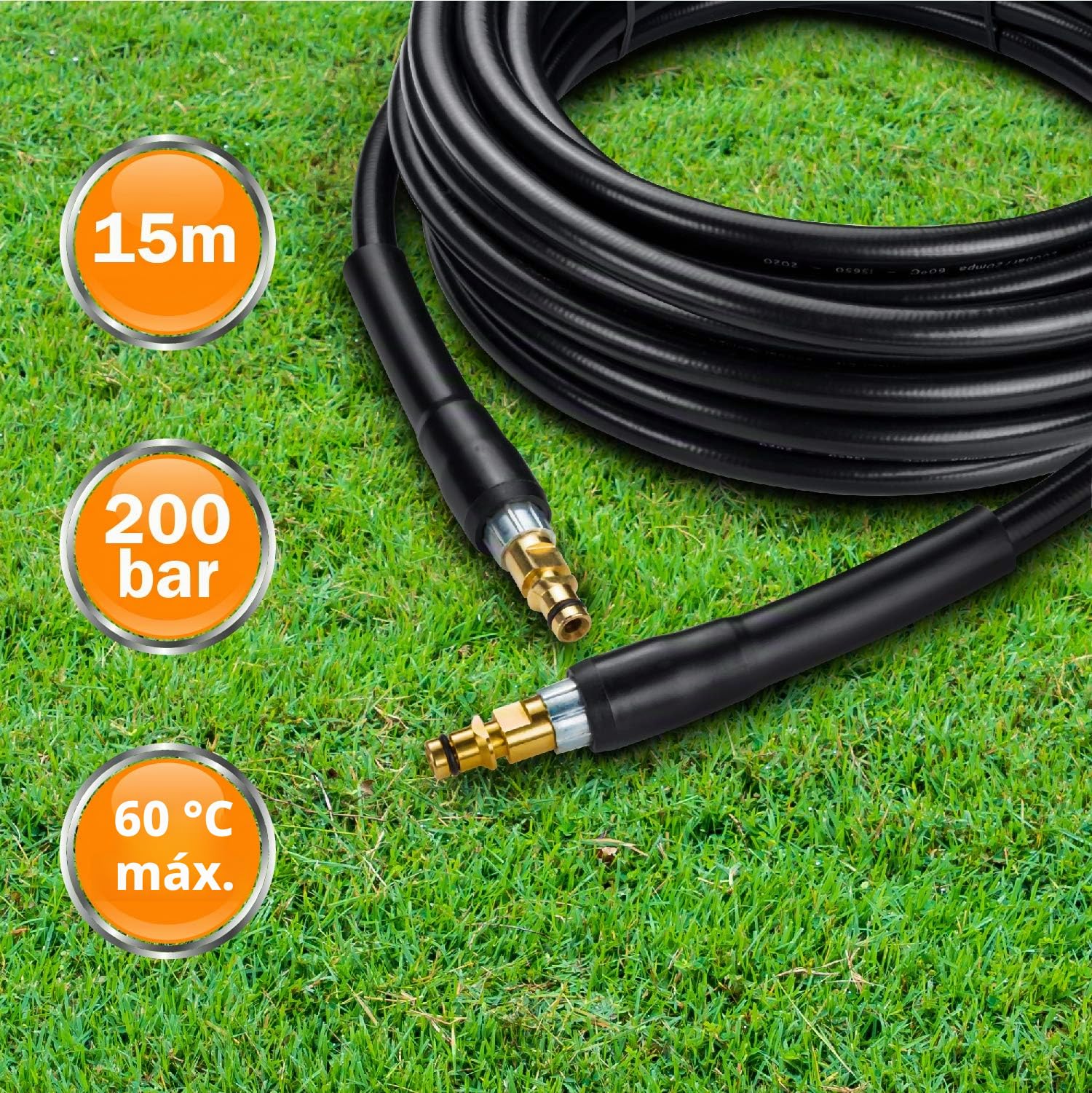 Manguera de Recambio de la Hidrolimpiadora de Alta Presión Compatible con Kärcher K2 K3 K4 K5 K6 K7 - Extensión Quick Connect con Conectores de Latón 15m KNOFER