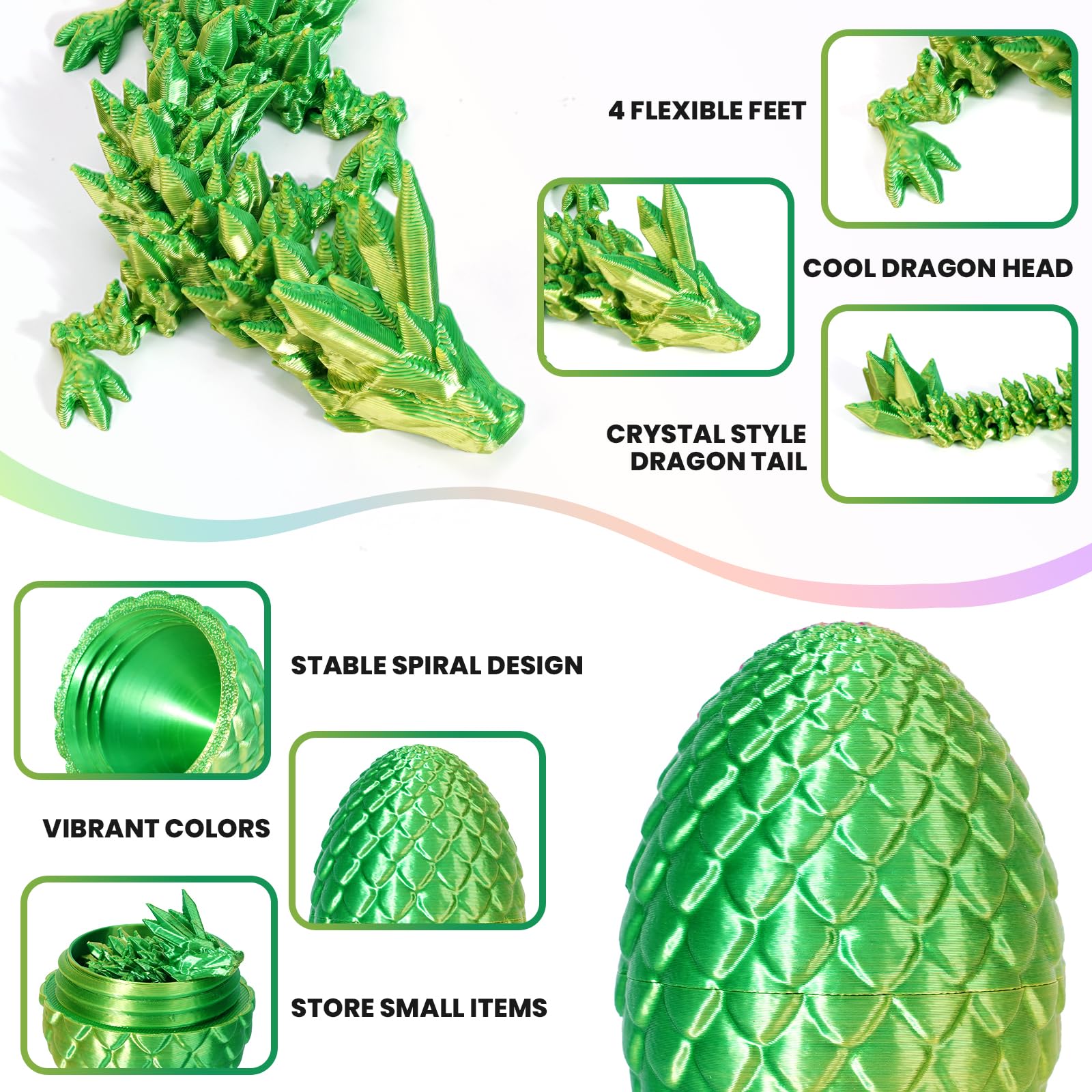 4PCS 3D Printed Dragon Eggs with Dragon Inside Easter Eggs Mini Dragon Egg Set Articulated Dragon Mystery Dragon Egg Fidget Toy Easter Basket Stuffers Surprise 3D Printed Animals Toy Set (4PCS-R) - Image 3