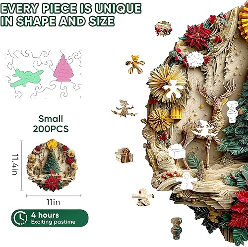 Miniatura 2 de Pikoqunc Rompecabezas de madera para adultos, rompecabezas de árbol de Navidad para adultos, piezas únicas, rompecabezas de corte de madera,
