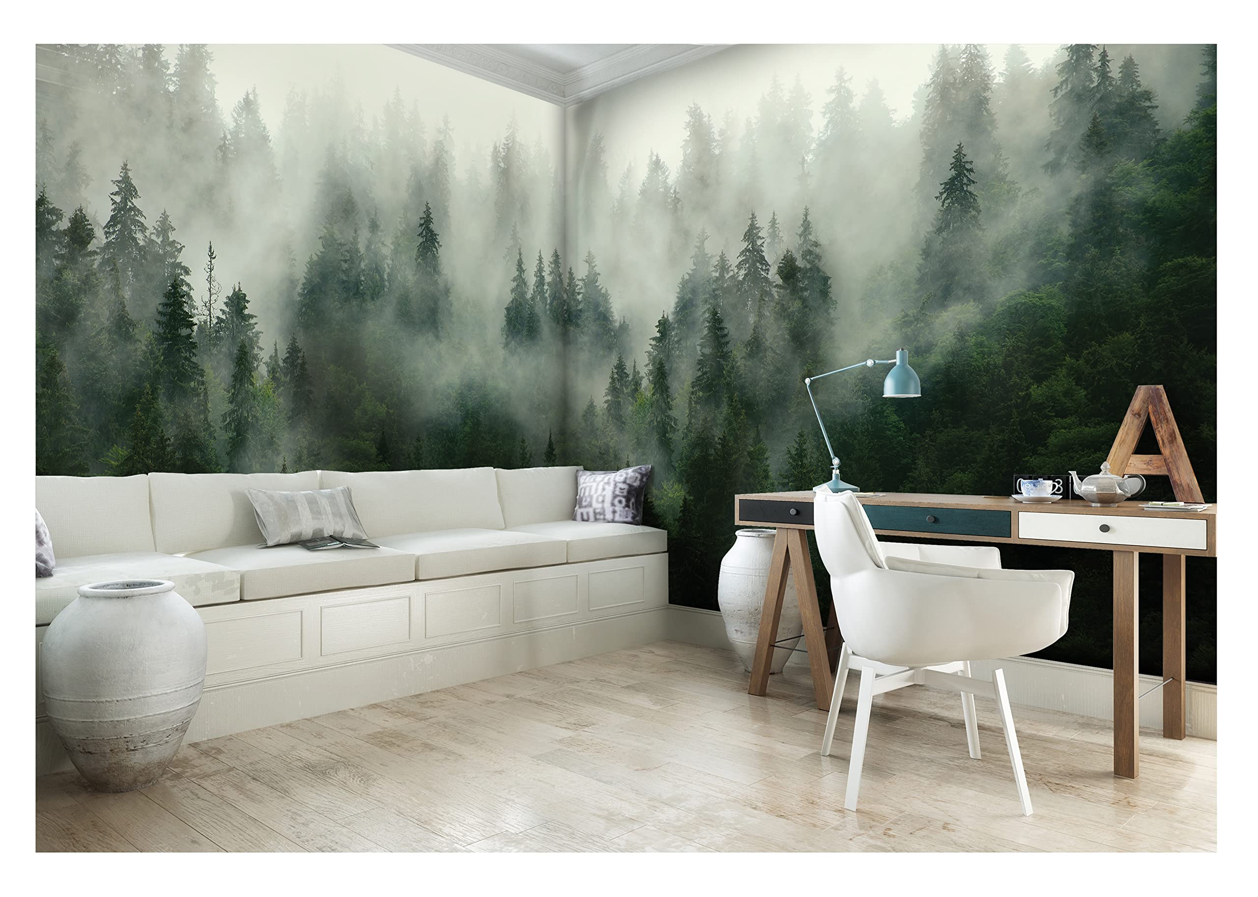 Wallarena Fototapeta XXL narożna 624 x 219 las mgła, naturalna panorama salon sypialnia tapeta tapeta z motywami odporna na promieniowanie UV gotowa do montażu