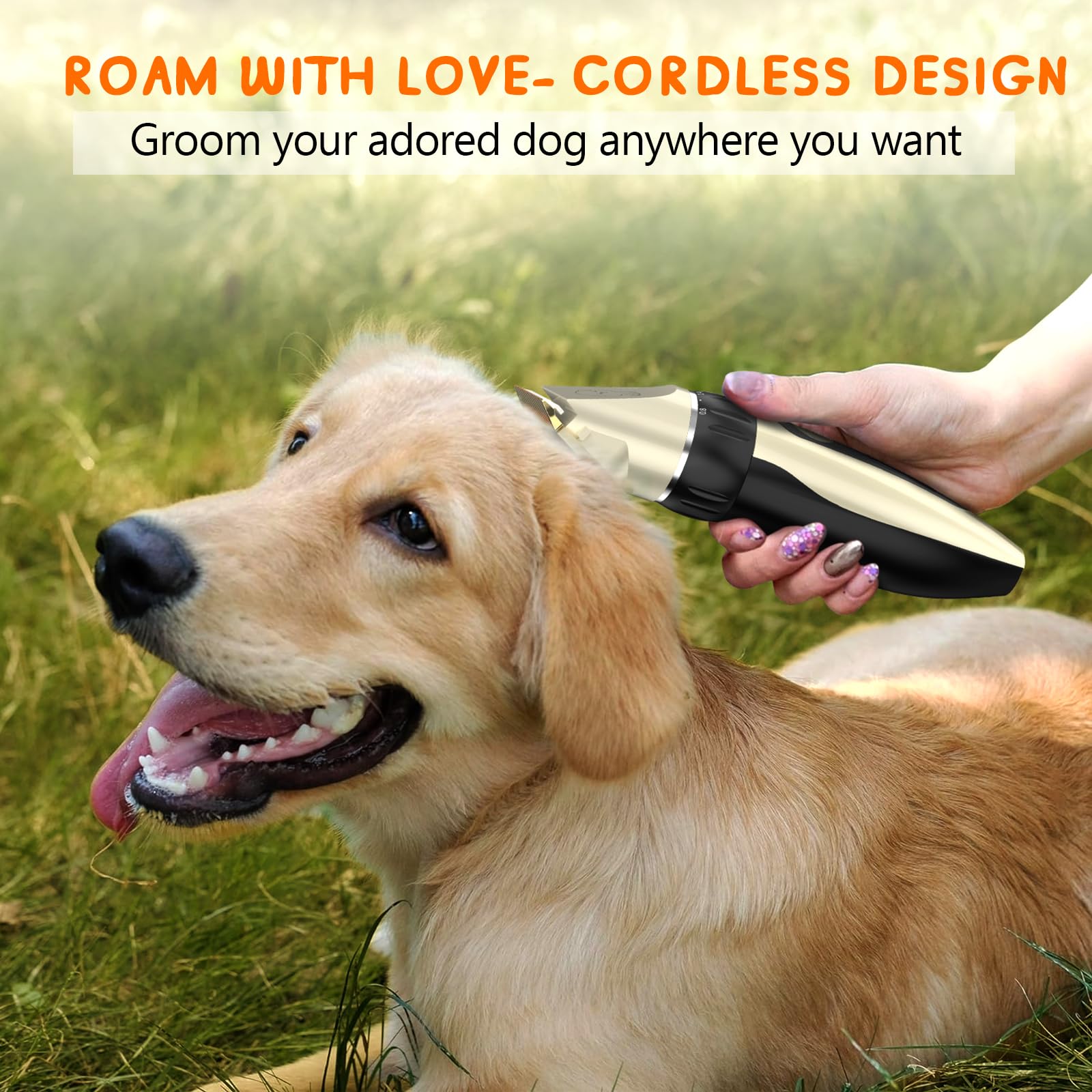 YAZEKY Premium Maquina Cortar Pelo Perros,Bajo Nivel de Ruido Cortapelos Profesional para Perros,Cortapelos para Mascotas Impermeable Todo el Cuerpo Lavable Inalámbrico Recargable (Oro)