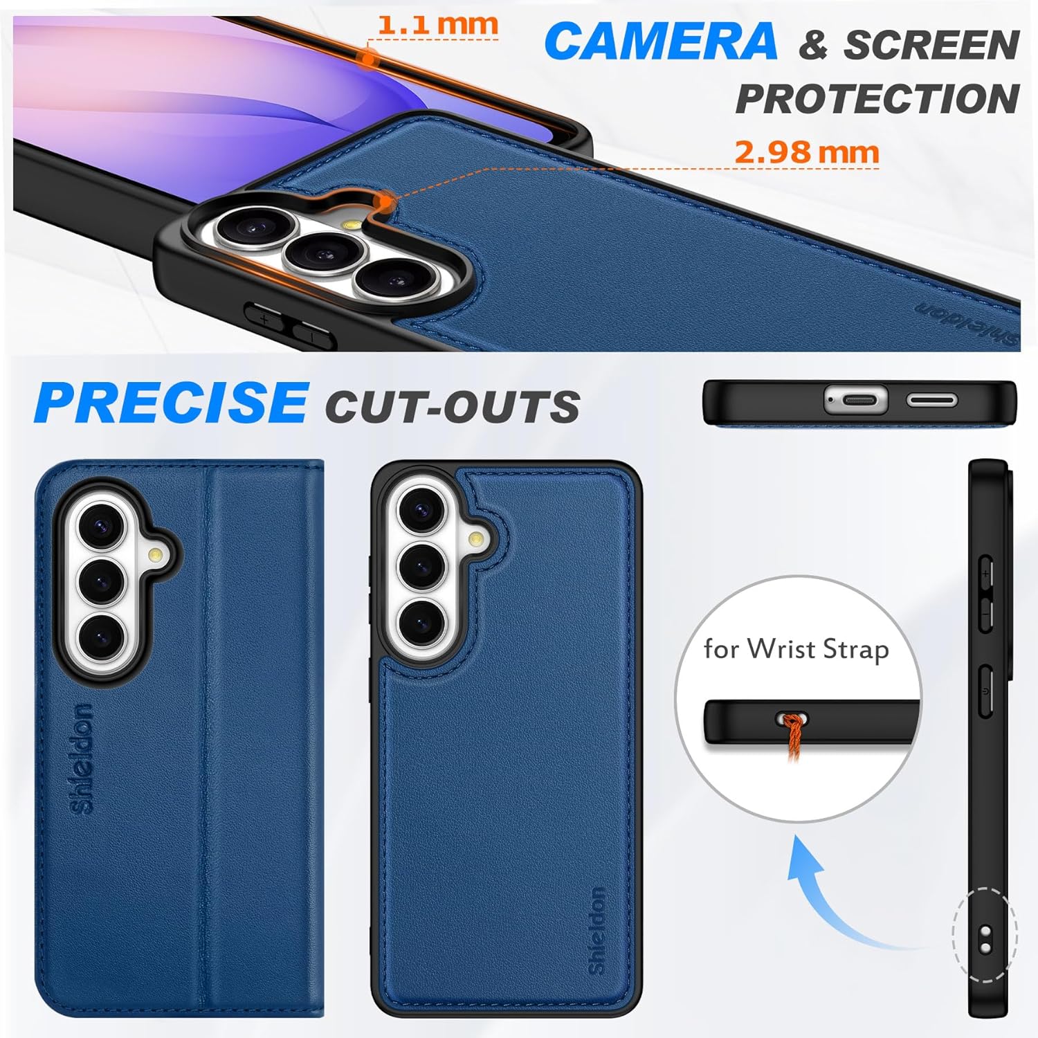 SHIELDON Detachable Wallet Case for Galaxy S26+ Plus 6.7-inch, Genuine Leather, 2 In 1, Wireless Charging, RFID Blocking Card Holder, Kickstand, Folio, Magnetic, Shockproof Interior Cover - Royal Blue