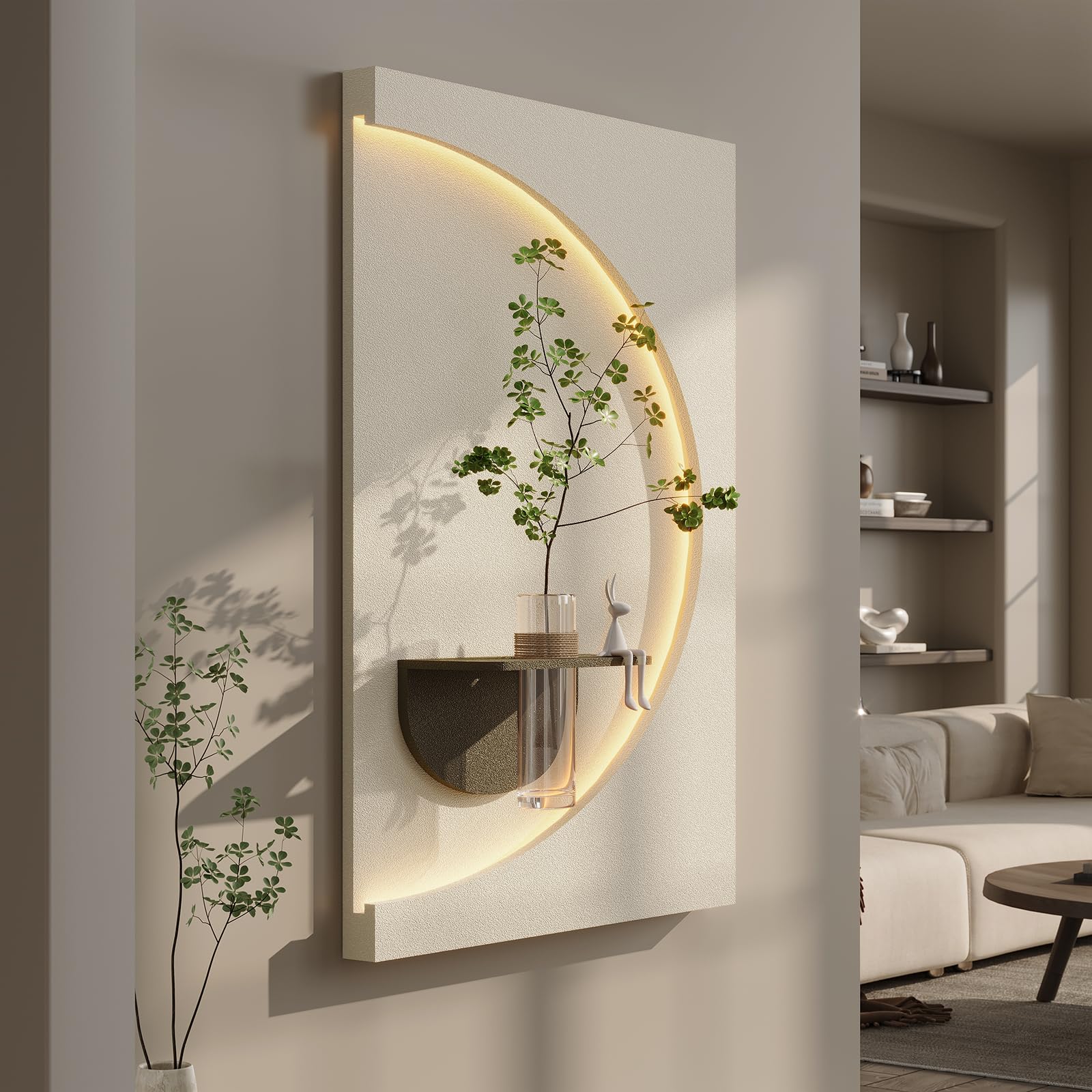 Photo 1 of Troartos Large Vertical 3D LED Wall Art Decor, Lighted Neutral Minimalist Textured Artwork for Walls, Beige Sandstone Painting Wall Decor for Living Room, Hallway, Entryway, Dining Room, Office