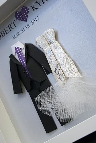 Personalized First Anniversary Gift, Paper Anniversary Gift, Wedding Gift, Paper Origami Bride & Groom Frame Wall Art Decor