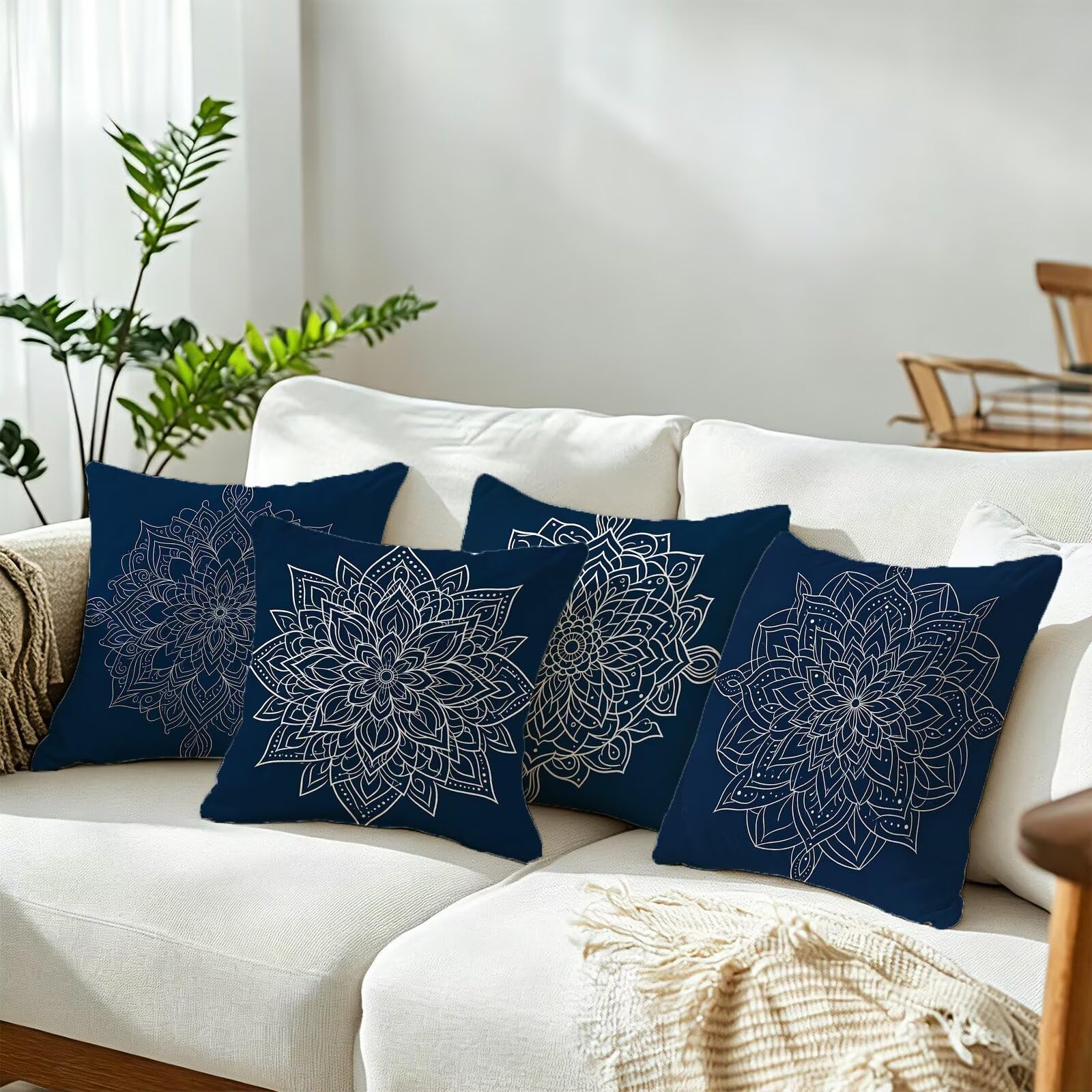 Blu Federe Cuscini Divano 40x40cm, Cuscini da Esterno Set de 4, Cod-357