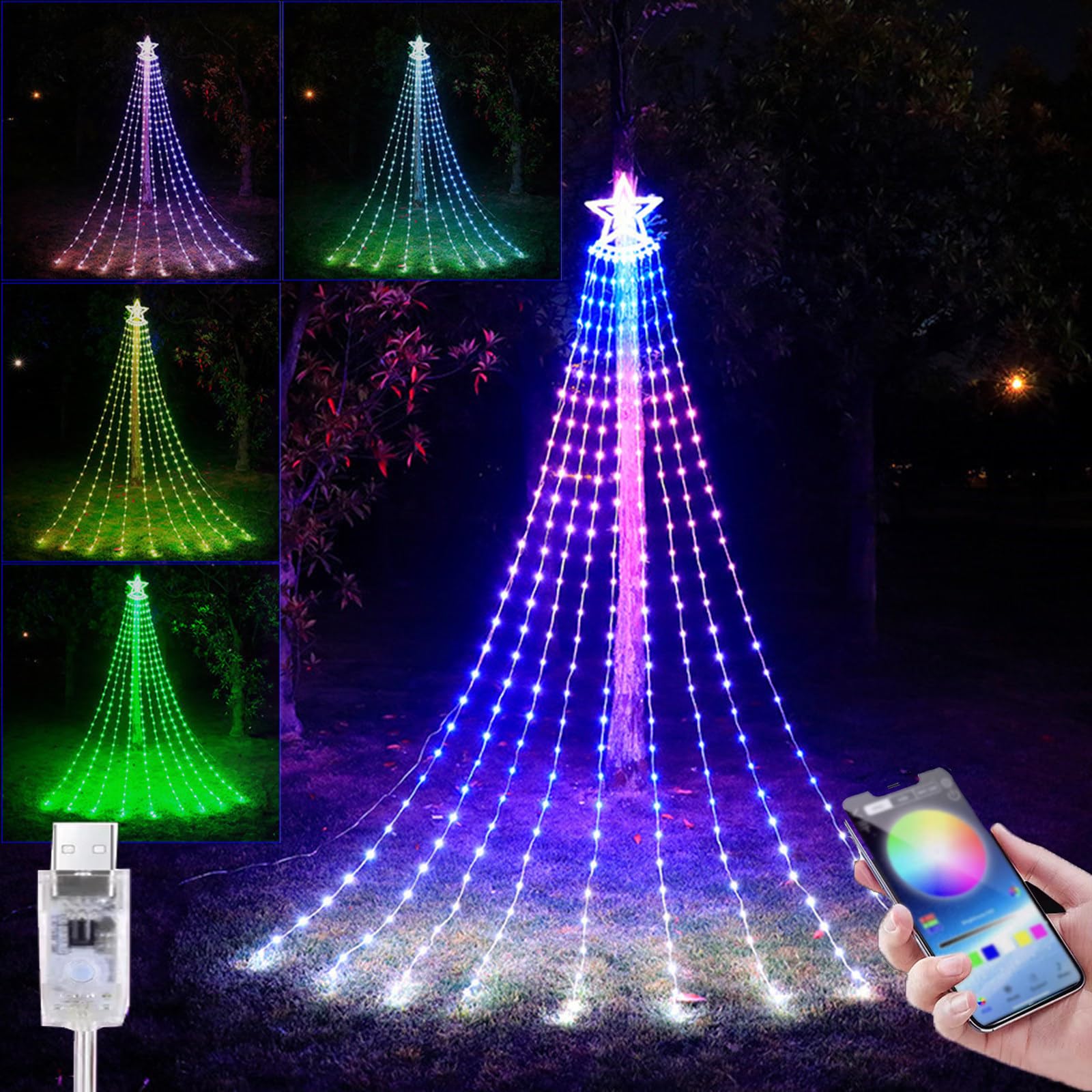 Zewnętrzne Oświetlenie Dekoracyjne Na święta Bożego Narodzenia, 2,7 M Długości, Regulacja Kolorów Rgb, Sterowanie Aplikacją, 305 Diod LED, Funkcja Timera, Do Dekoracji świątecznych