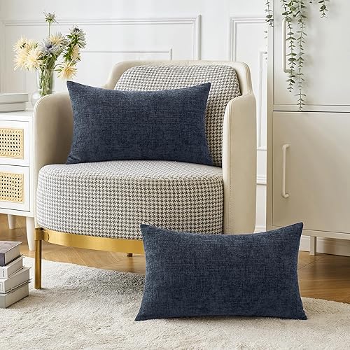 Miniatura 5 de MIULEE Paquete de 2 fundas de almohada de felpilla suave de color azul marino de 12 x 20 pulgadas, fundas de almohada teñidas sólidas para sofá,