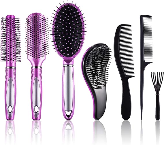SIQUK 7 Pcs Hair Brush and Comb Set Round Brush Paddle Brush Detangle