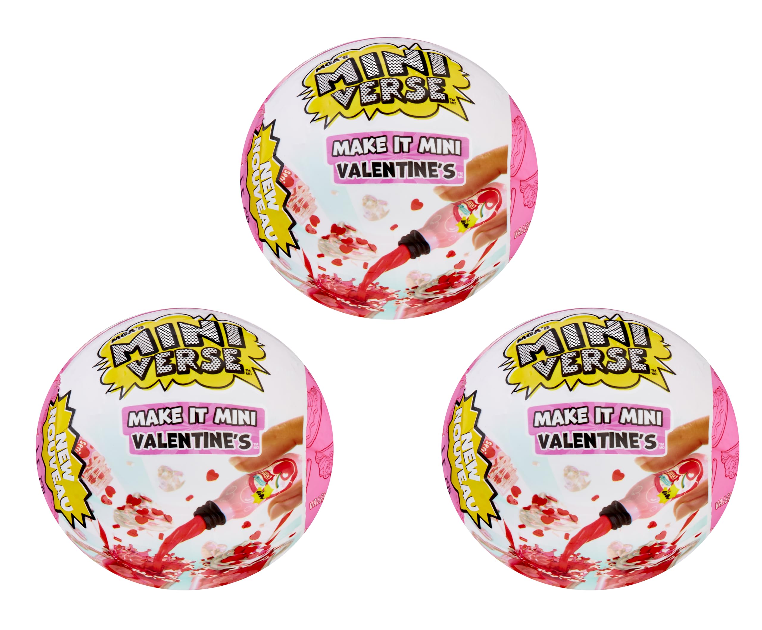 MGA's Miniverse Make It Mini Valentine's (3 Pack) Mini Collectibles, Mystery Blind Packaging, Seasonal, Sweetheart, DIY, Crafts, Resin Play, Replica