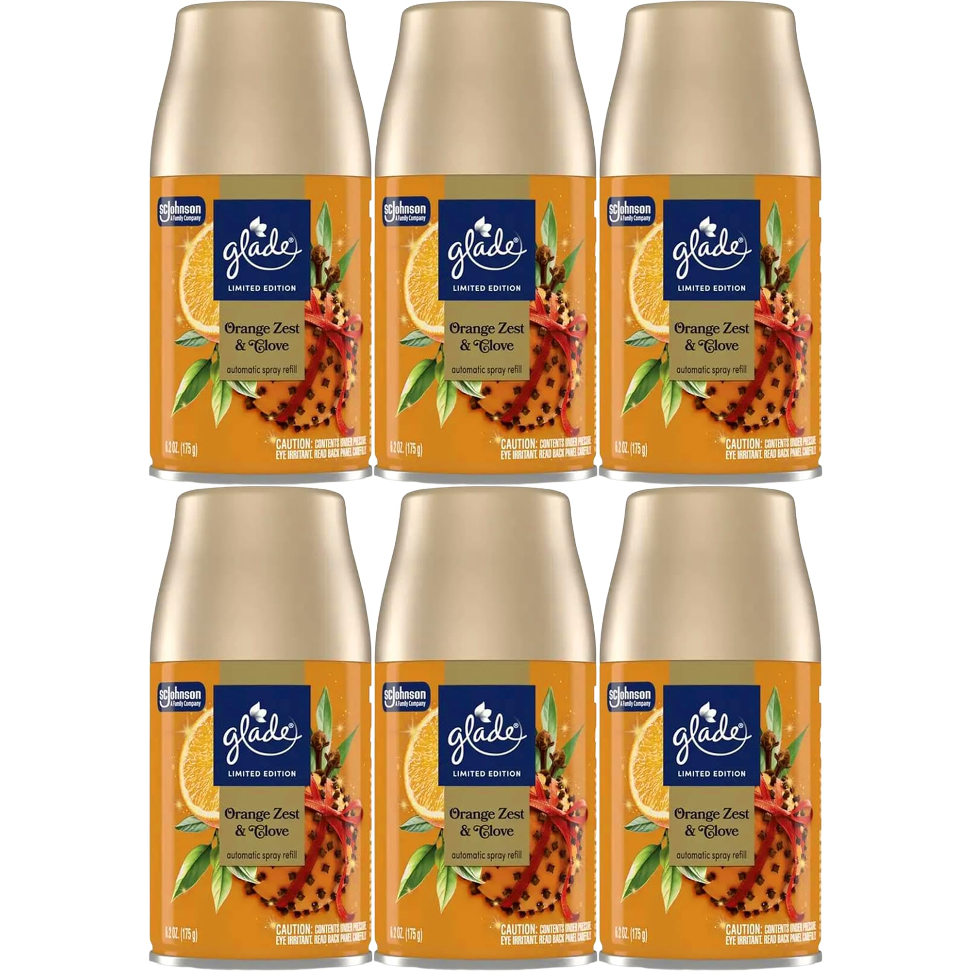 Glade Automatic Spray Refill, 6 Pack, Orange Zest & Clove Scent, Home Fragrance Refill Can, 6.2 oz