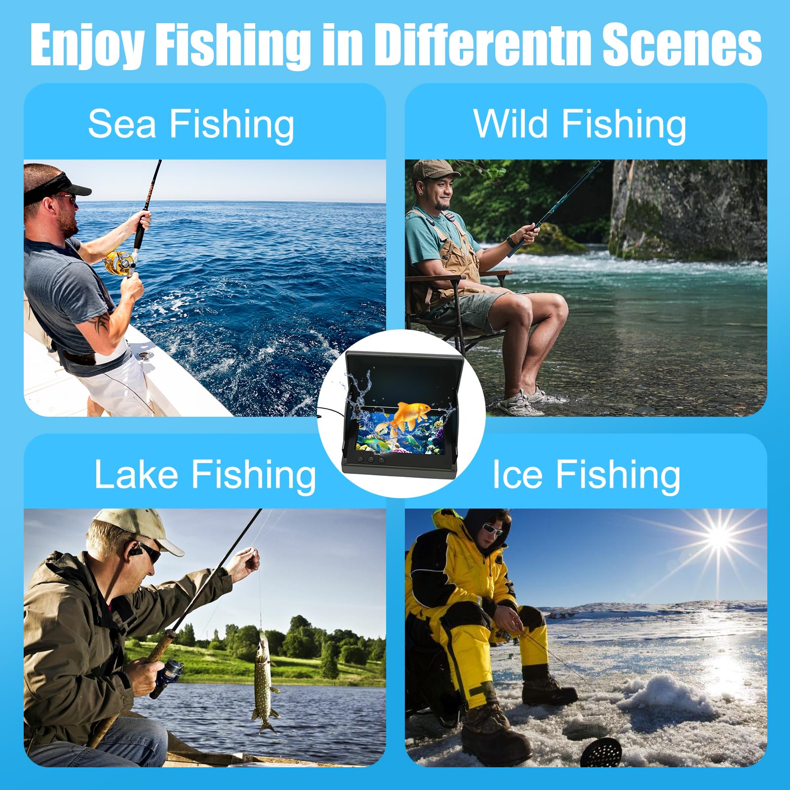 Cámara de Pesca Subacuática 4,3" IPS IP65 Visión Nocturna Infrarrojos Gran Angular
