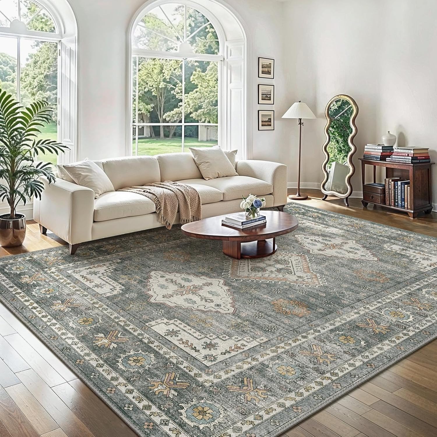 GENIMO Washable Rug 200x290cm – Extra Large Non Slip Floral Carpet for Living Room, Dining Room & Home Office – Vintage Design, Dark Colour — image 1
