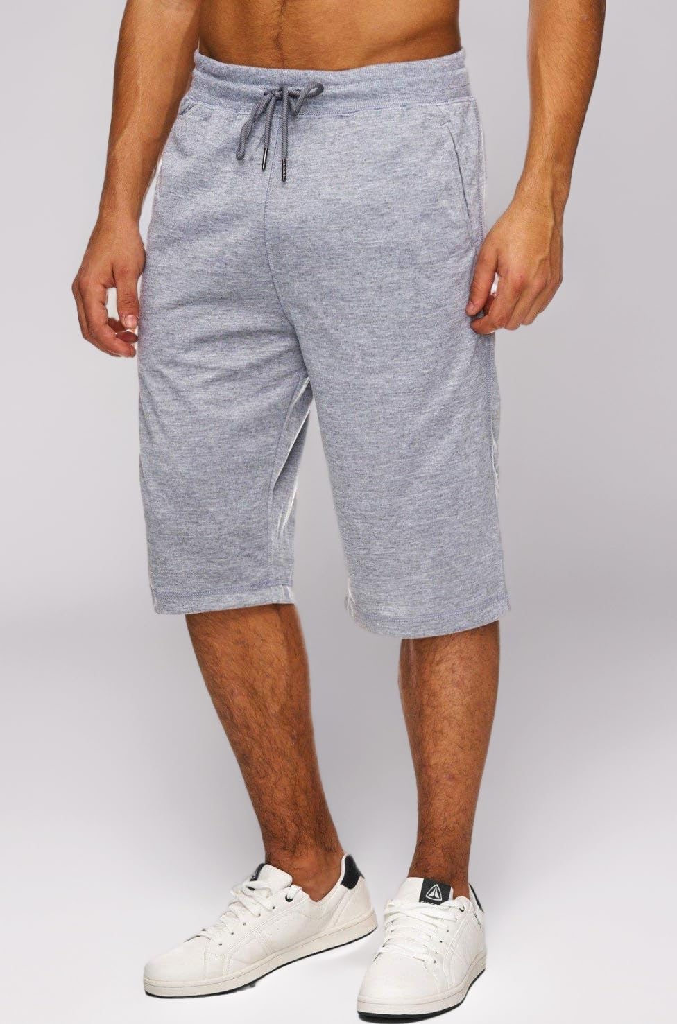 Hidyliu Mens Elastic Waist Drawstring Workout Gym Joggers 3/4 Shorts Summer Casual Sweat Short Pants with Pockets