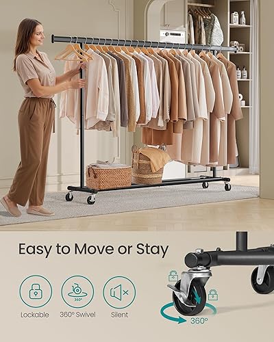 Vista 16 de SONGMICS Perchero con ruedas, perchero resistente para colgar ropa, portátil, 17.7 x (36.2-52) x 63.6 pulgadas, con riel extensible, capacidad