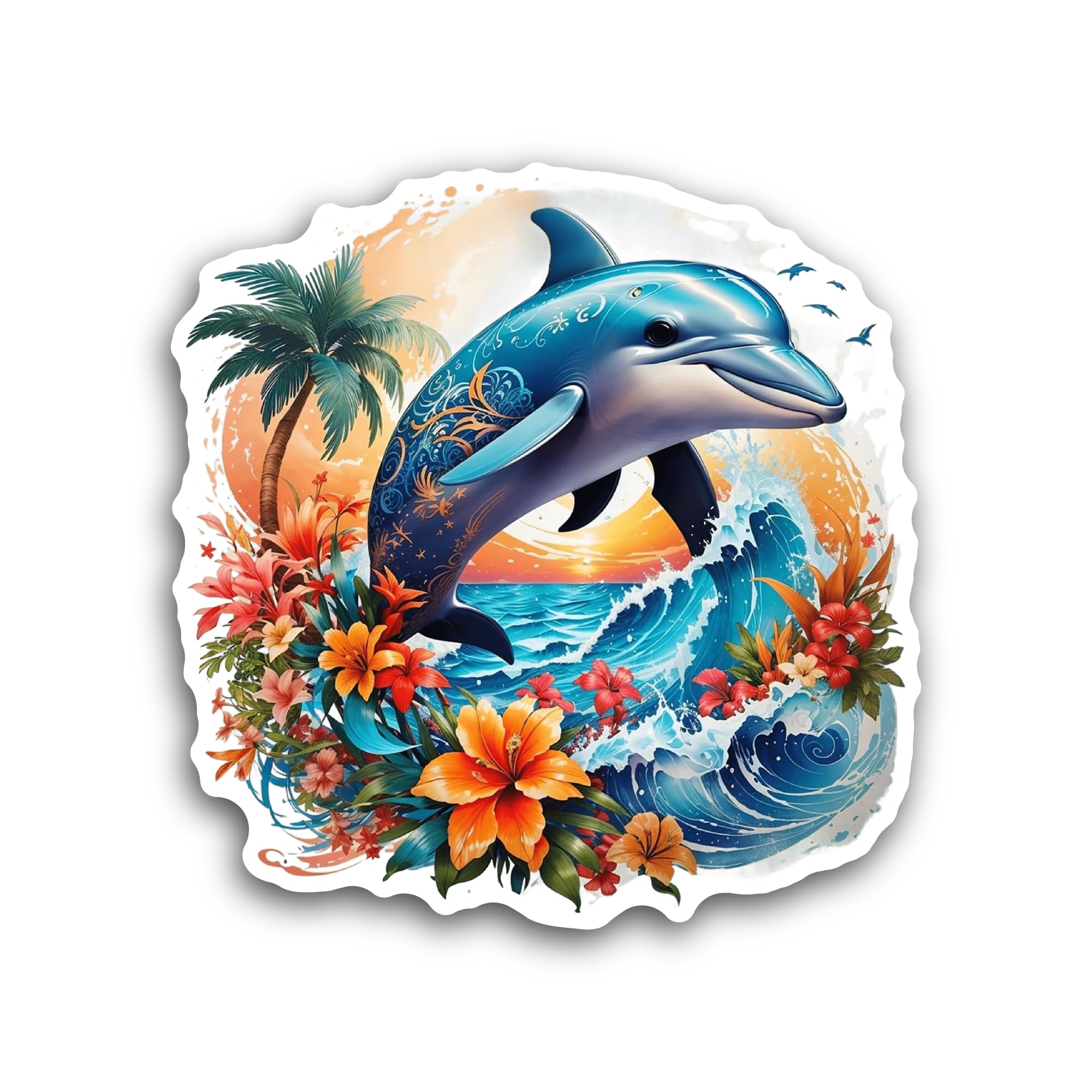2 (Pieces) 3" and 5" Dolphin in The Ocean Sticker, Waterproof Vinyl Decals for Many Purpose Like Cars, Trucks, Laptops, Phones, Windows and More