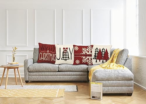 Miniatura 5 de Geefuun Juego de 4 fundas de almohada rojas de Navidad, decoración del hogar, 18 x 18 pulgadas, para Navidad, vacaciones, invierno, dormitorio, para