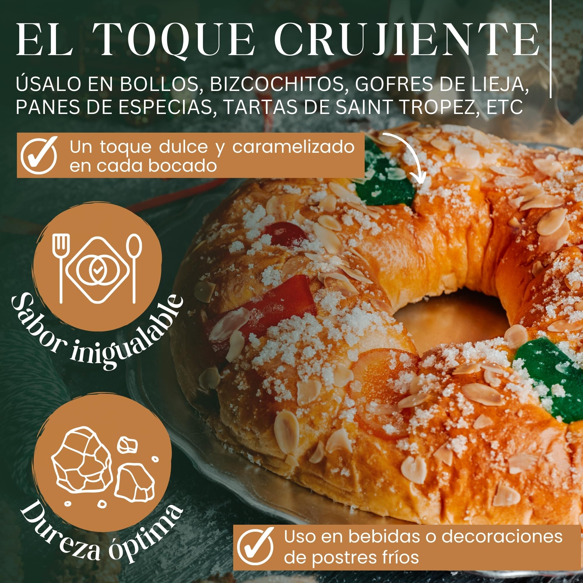 Azúcar Perlado 750g | Azúcar Perlado para Gofres, Roscón de reyes, Repostería y Decoración | Ideal para uso profesional