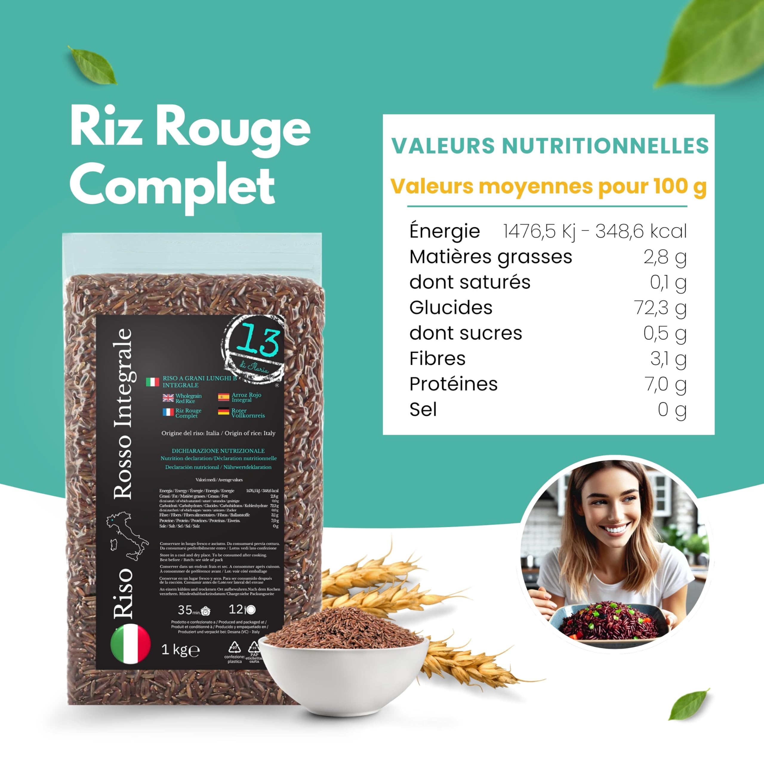 Riz Rouge Italien Complet – 2 kg (2 x 1 kg) – Riche en Fibres et Antioxydants – Sans Gluten – Idéal pour Salades et Accompagnements Sains – Piémont | 13 di Ilaria