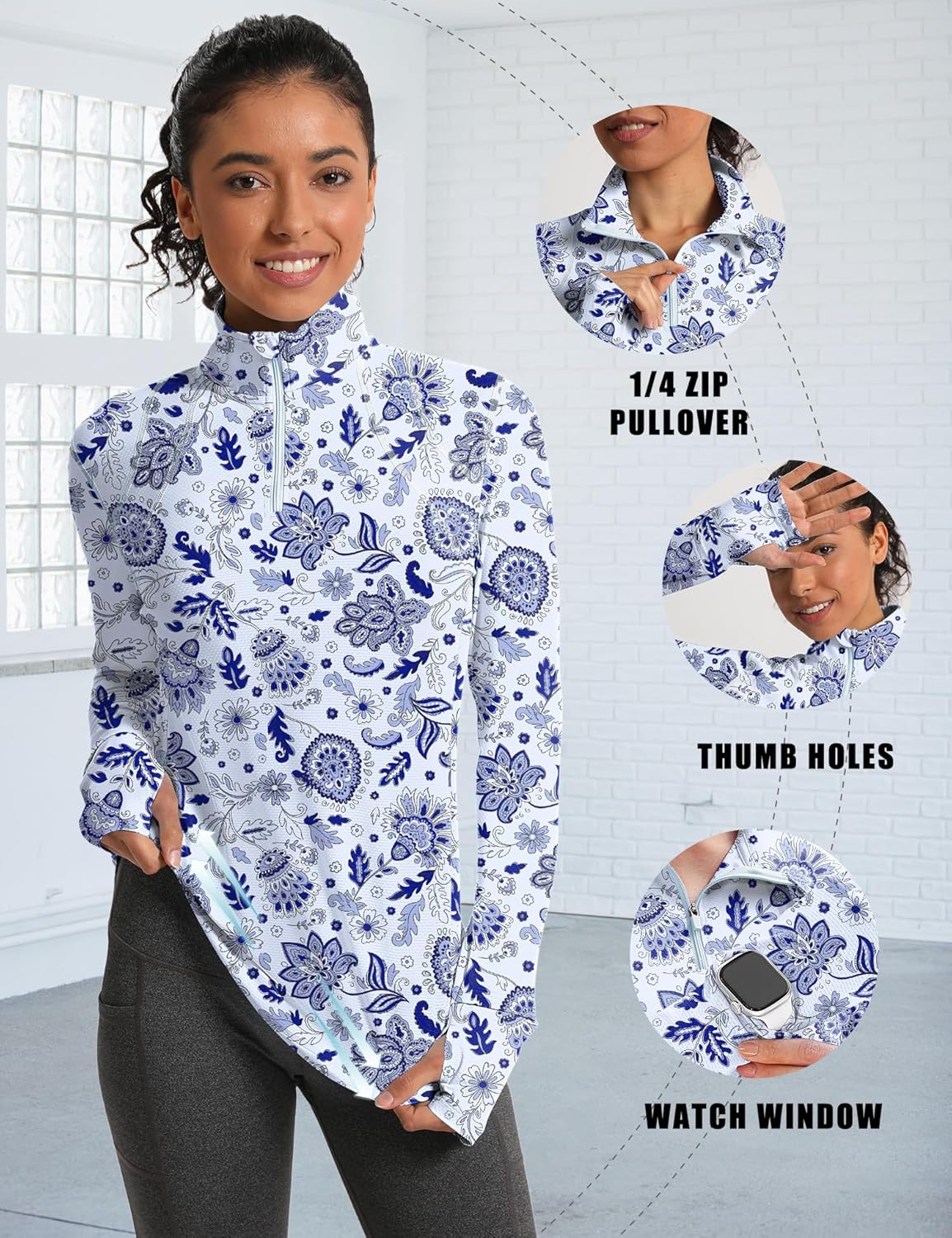 IECCP Womens Long Sleeve Golf Shirts Sun Protection 1/4 Zip Pullover Summer Quick Dry Athletic Hiking Running Workout Tops