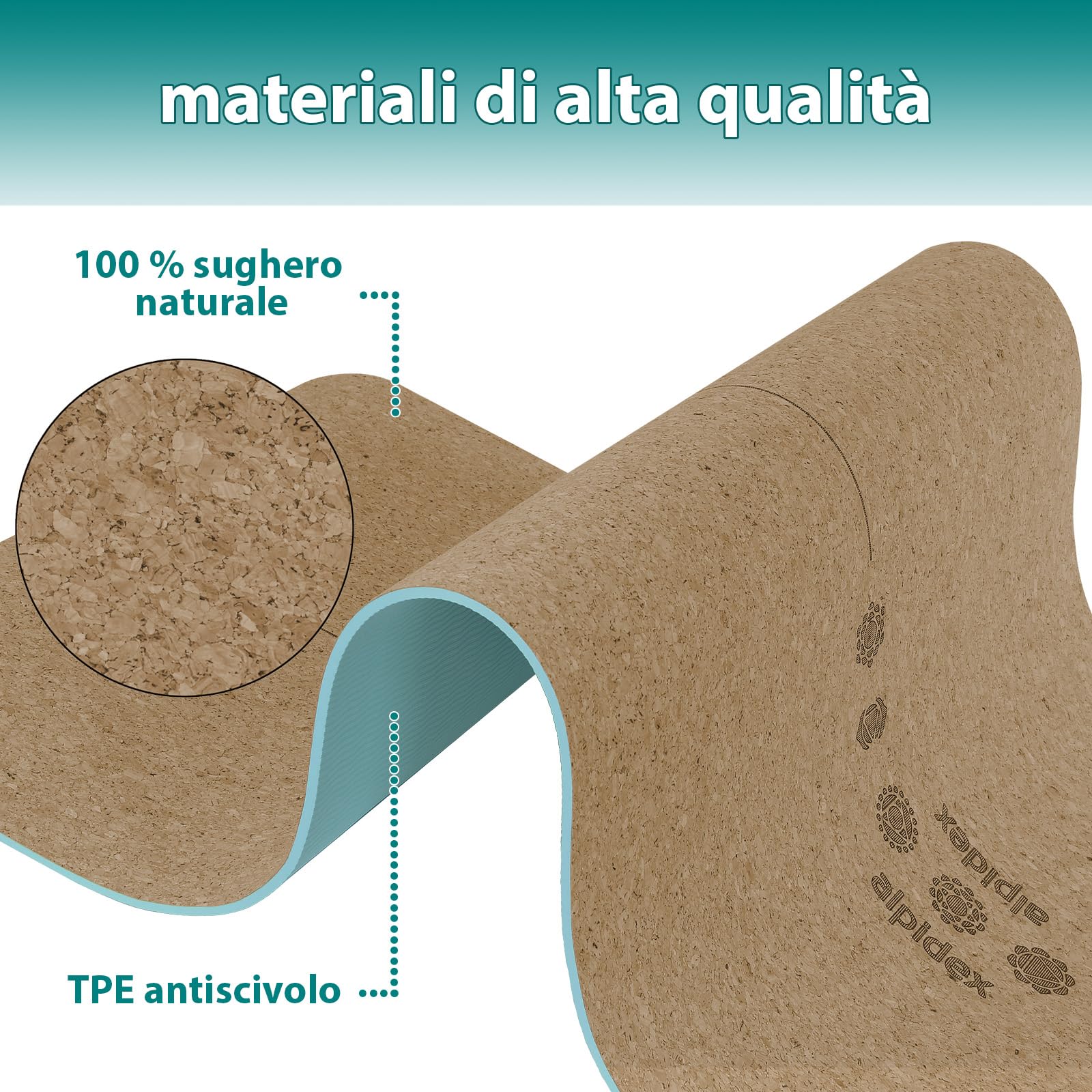 ALPIDEX Tappetino Yoga Sughero TPE 183 x 61 x 0,6 cm E-Book Borsa da Trasporto Antiscivolo Linee Orientamento Fitness Pilates Ginnastica Mat