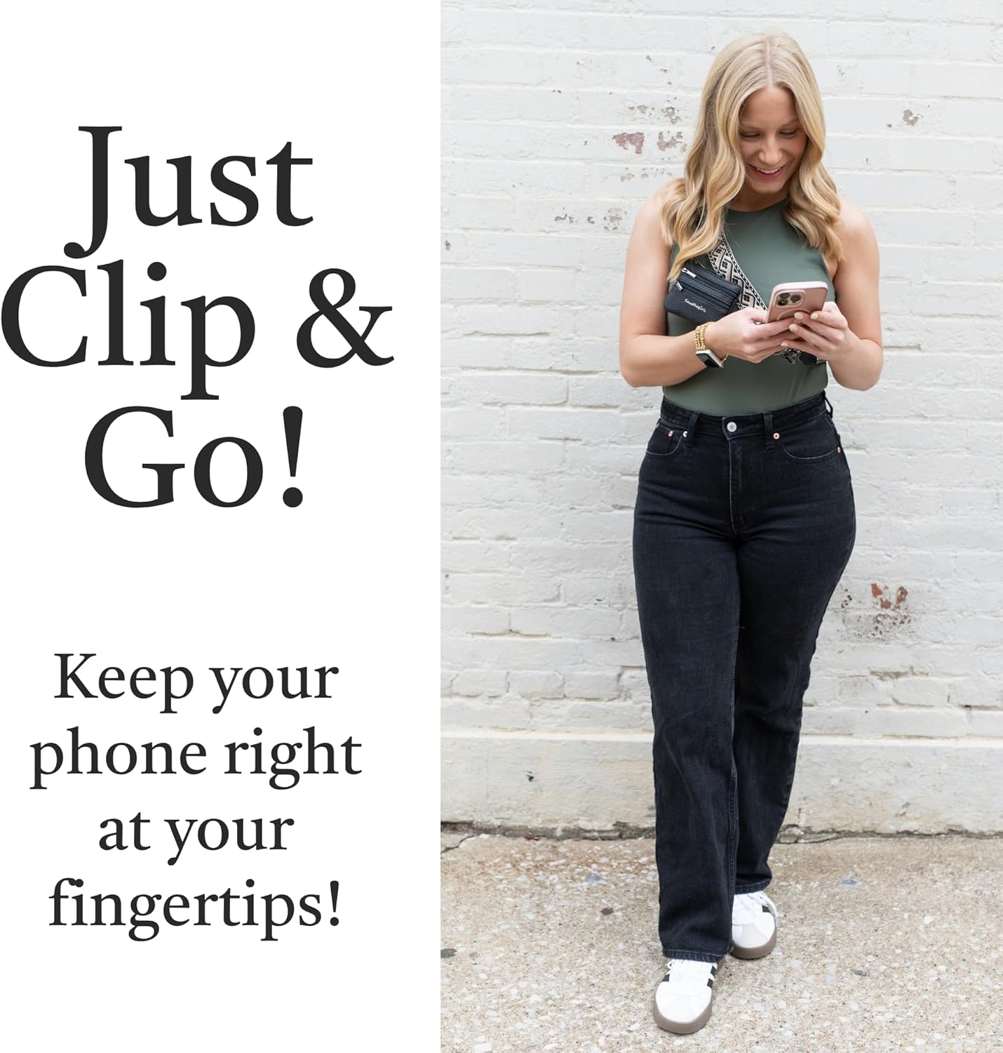 Save the Girls Original Clip and Go Phone Strap Pattern - Crossbody Phone Strap Chain with Zipper Wallet Pouch