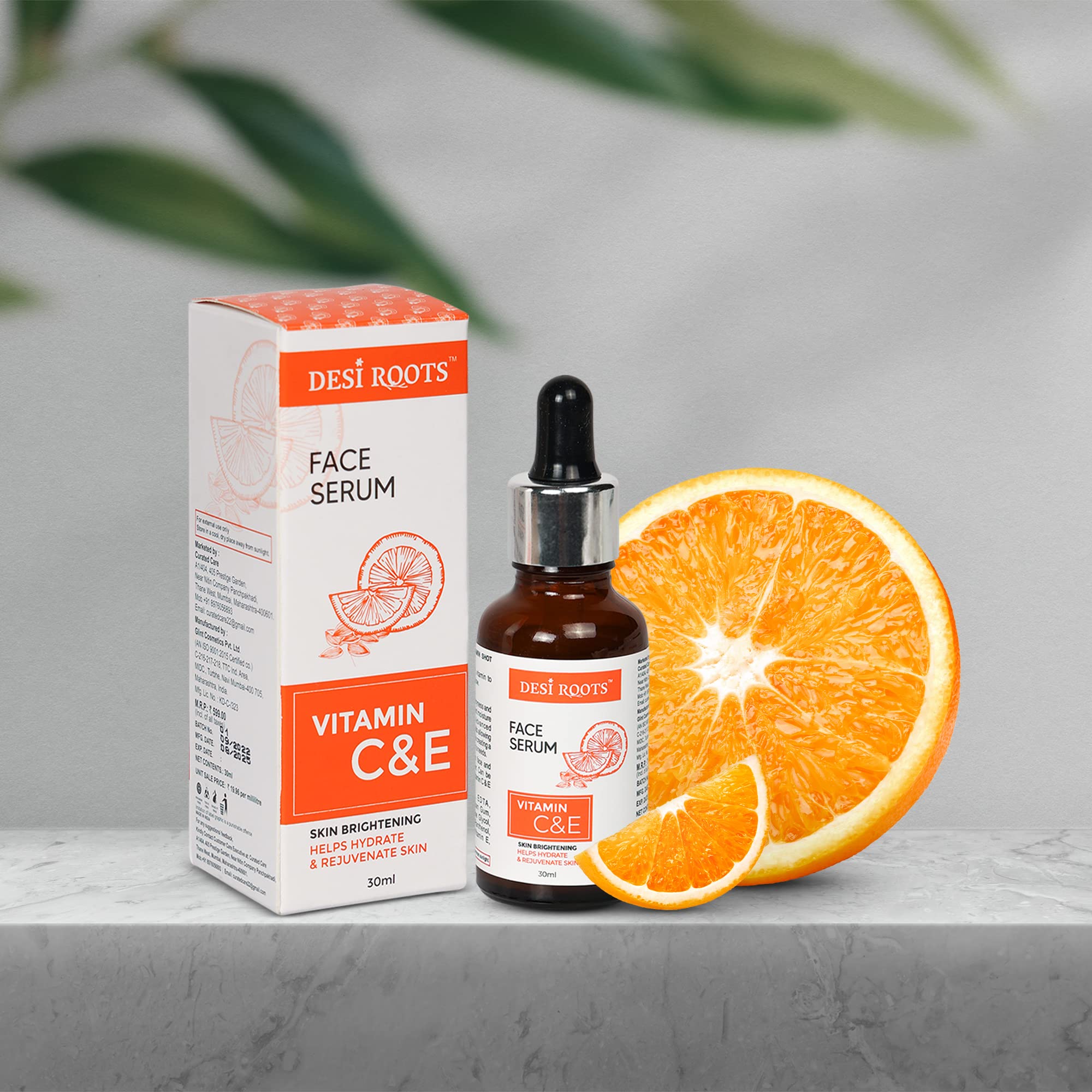 DESI ROOTS Face Serum, Vitamin C & E, Skin Brightening, Glowing 