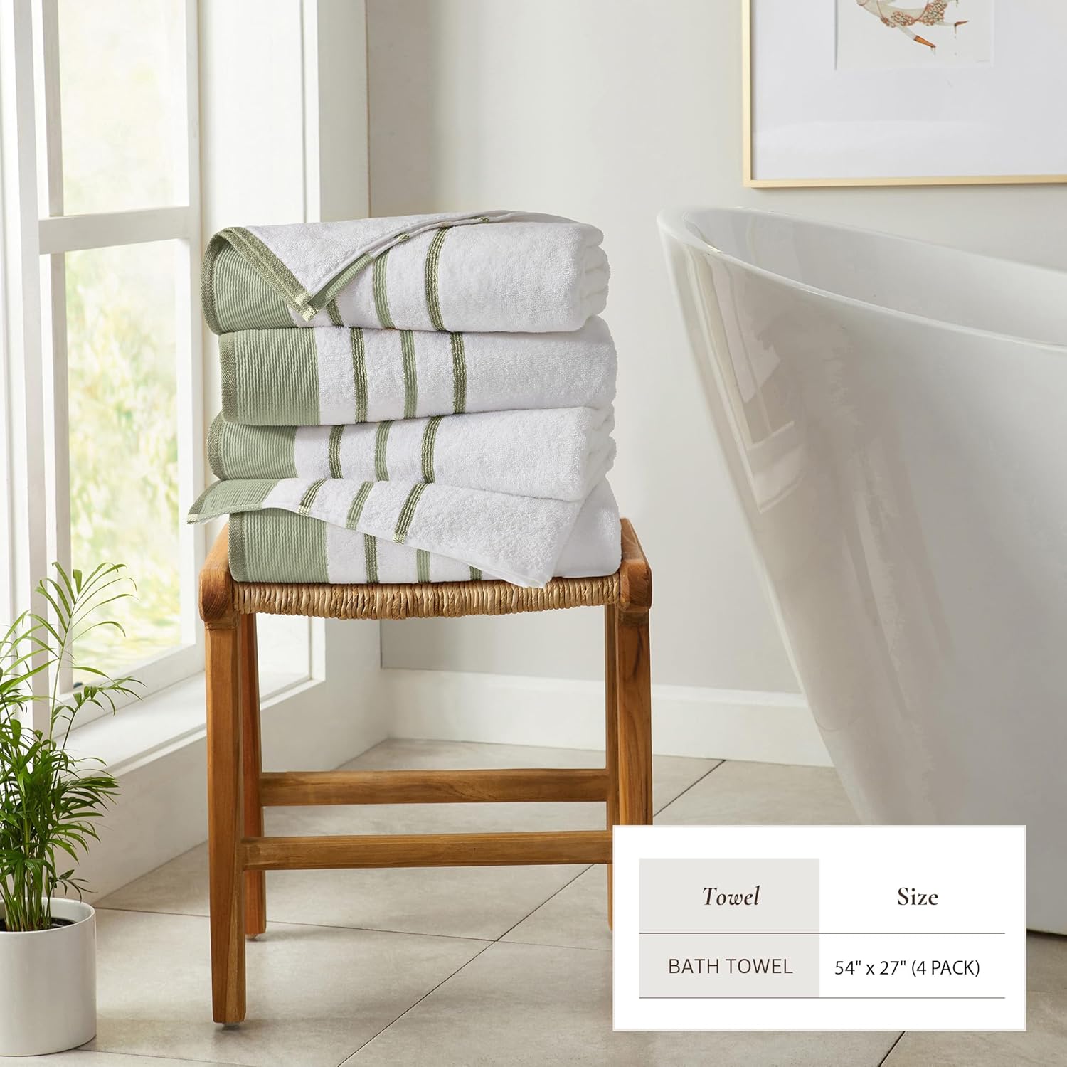 Great Bay Home Decorative Bath Towel Set - Cotton 4 Pack 54x27 Bath Towel Set - Durable Towels for Bathroom Decor (Desert Sage Green/Moss Green) - Image 4