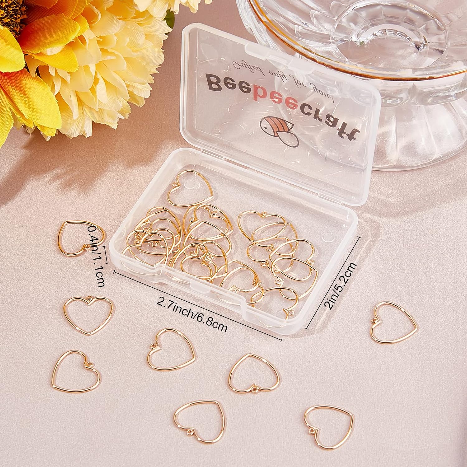 Beebeecraft 1 Box 18K Gold Plated Brass/Stainless Steel Heart Charms Love Dangle Pendant Charms for Mother's Day Valentine's Gifts Jewelry Making Finding