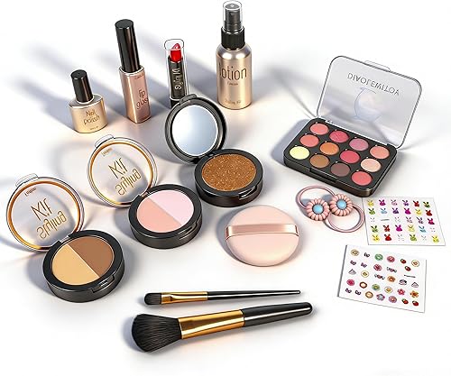 Miniatura 10 de Kit de maquillaje de simulación de 15 piezas para niñas, juego de maquillaje falso para cumpleaños, Navidad, juego de maquillaje de juguete