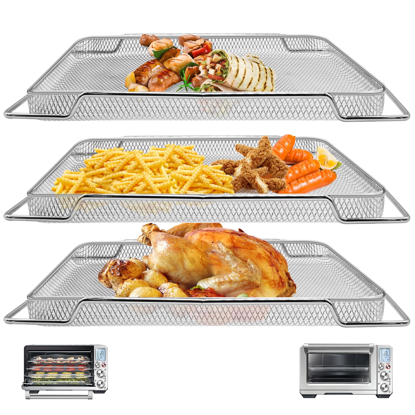 3 PZ Air Fryer Cesto per Breville BOV900BSS Smart Oven Air Fryer Pro, 16.5 "D x 11.8" W x 1.1 "H Food Grade Steel Mesh Baskets Accessori Vassoio per Breville Air Fryer Tostapane Forno