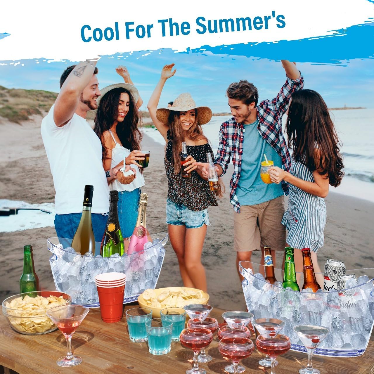 Ice Bucket - Ice Buckets for Parties - Clear Acrylic Champagne Bucket with Easy-to-Carry Handles - Long and Narrow 5.5 Liter Clear Bucket - Fits 3 Wine / 5 Beer Bottles (2)