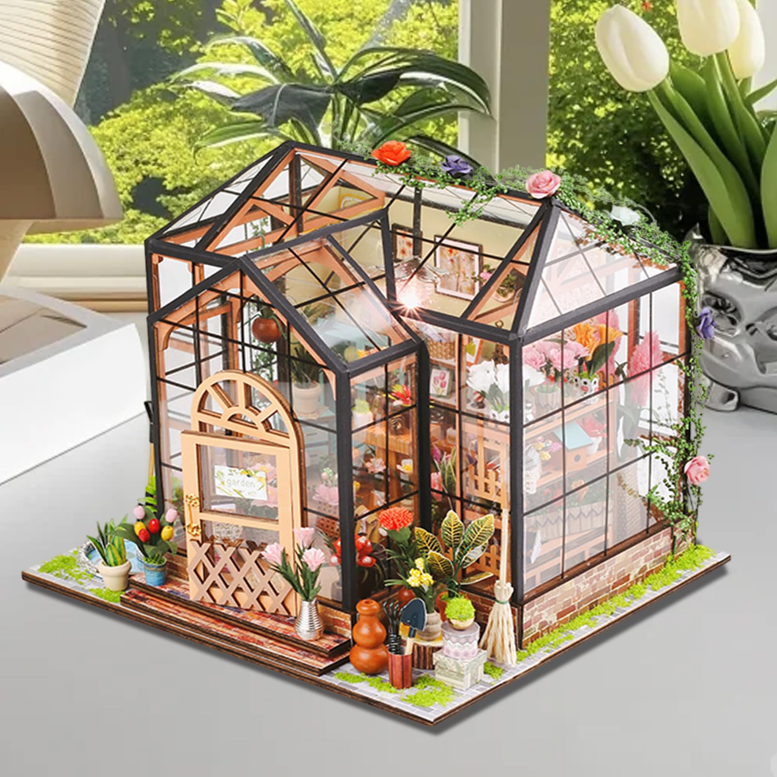 Casetta Kit Serra Progetti Artigianali Creativi Legno | Kit Costruzione Casette con Mobili e Colla per Utensili Per Adulti, Progetti Decorazione Casa, Natale, Compleanno