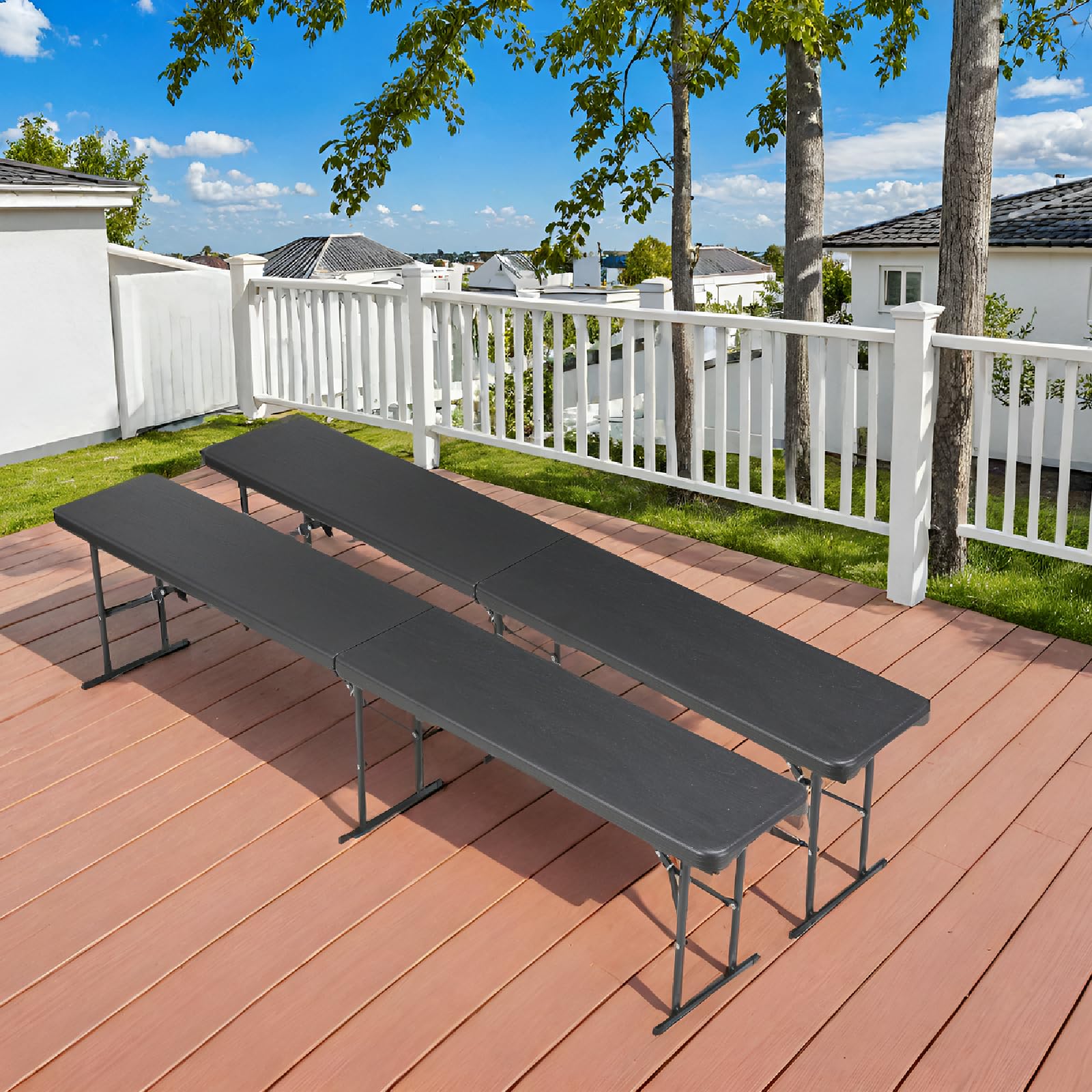 Clevich Lot de 2 bancs de Jardin Pliables 180 cm avec poignée de Transport - en Plastique Haute densité et Structure en Acier - Aspect Bois - pour Jardin, Balcon