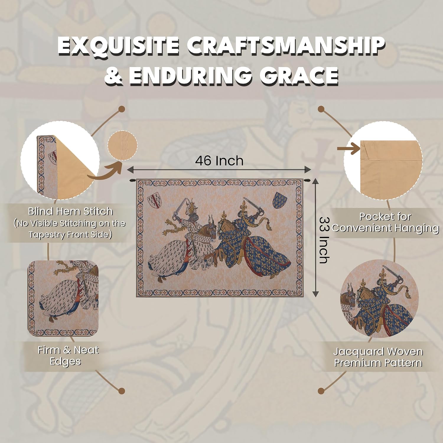 C Charlotte Home Furnishings Inc Tournament of Knights Roi Rene Belgian Tapestry Wall Hanging | Viscose Cotton and Polyester Blend Wall Art | 33 in. x 46 in | Home Decor Accents