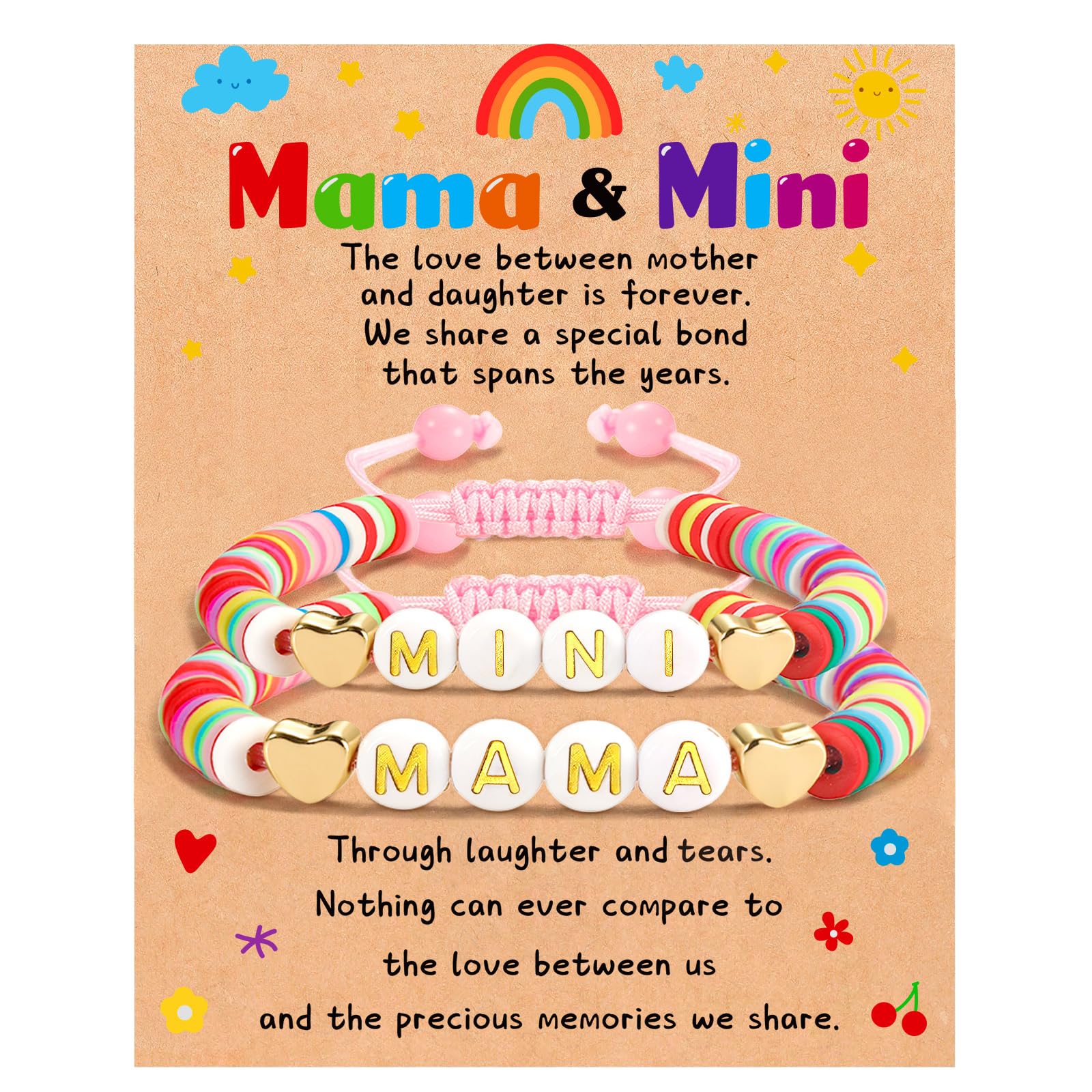 GLITTO Mom Daughter Gifts, 2ps Matching Beaded Heart Bracelets Jewelry for Mother Daughter/Mommy and Me/Mama Mini