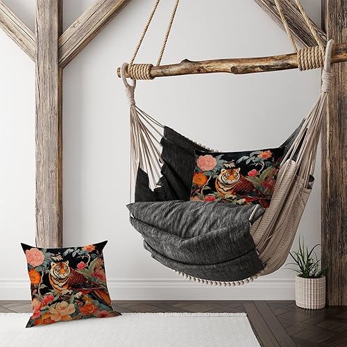 Miniatura 4 de Asian Style Throw Pillow Case Animal Tiger Chinoiserie Floral Pillow Case Traditional Chinese Set of 2 24x24in Decorative Pillow Home Cotton Linen