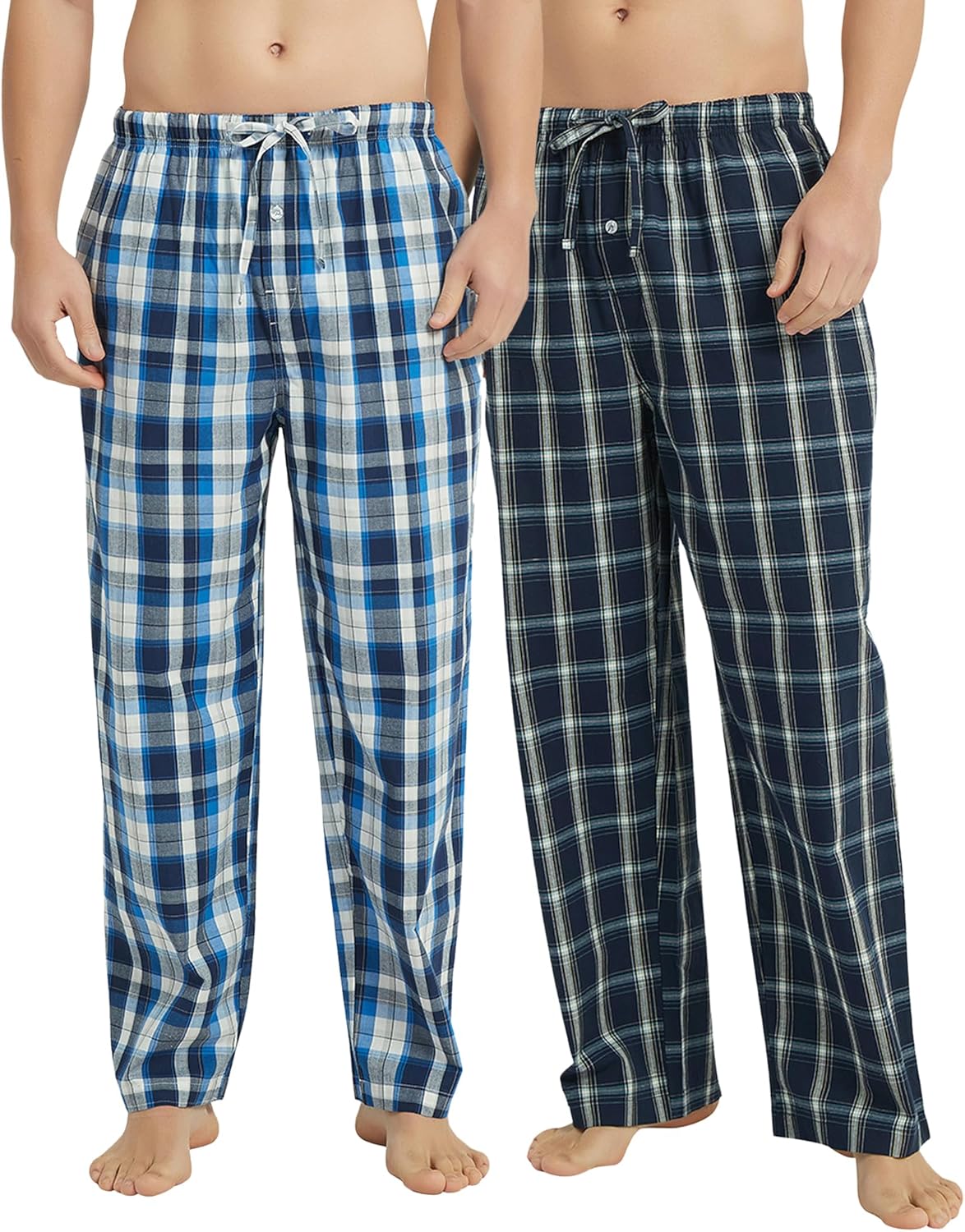 Vulcanodon 2 Pack Men's Cotton Pajama Pants, Soft Woven Pajama Pants for Men Plaid Pj Bottoms