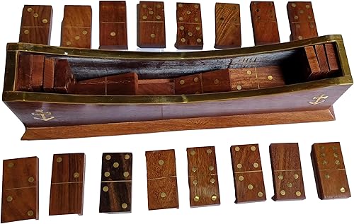 Miniatura 5 de Regalos Juego de Domino Clásico Familia Azulejos de Dominó 28 Piezas Barco Bandeja Organizador Educativo Divertido Juego de Mesa de Madera