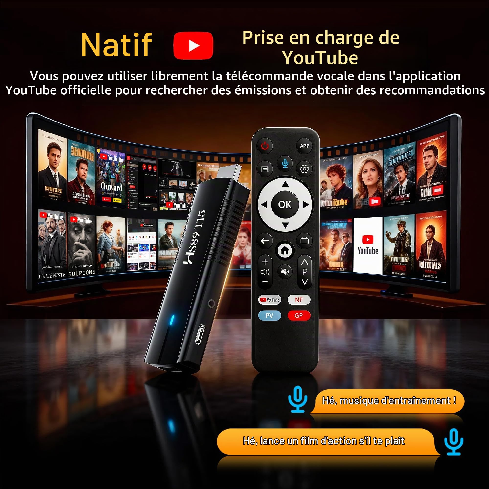 Clé TV Android 14, RK3539 Quad-Core, 2 Go de RAM 16 Go de ROM, WiFi 6, BT 5.4, 4K