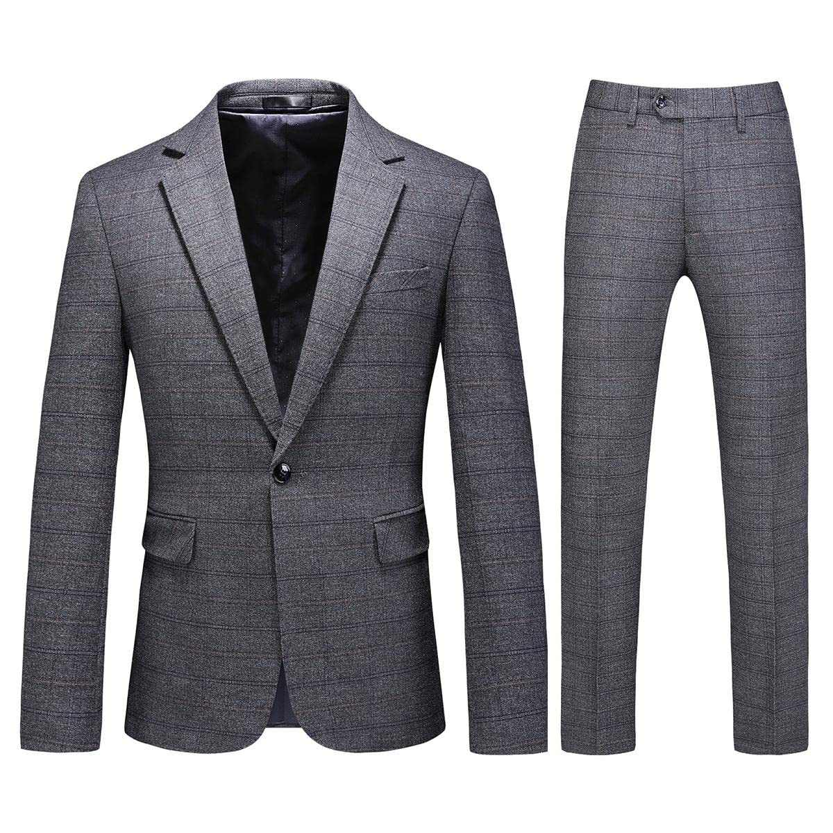 Mens Plaid Suit Tweed Slim Fit 2 Piece Casual Suits for Men One Button Tuxedo Suits Set （Blazer Jacket & Pants Set）