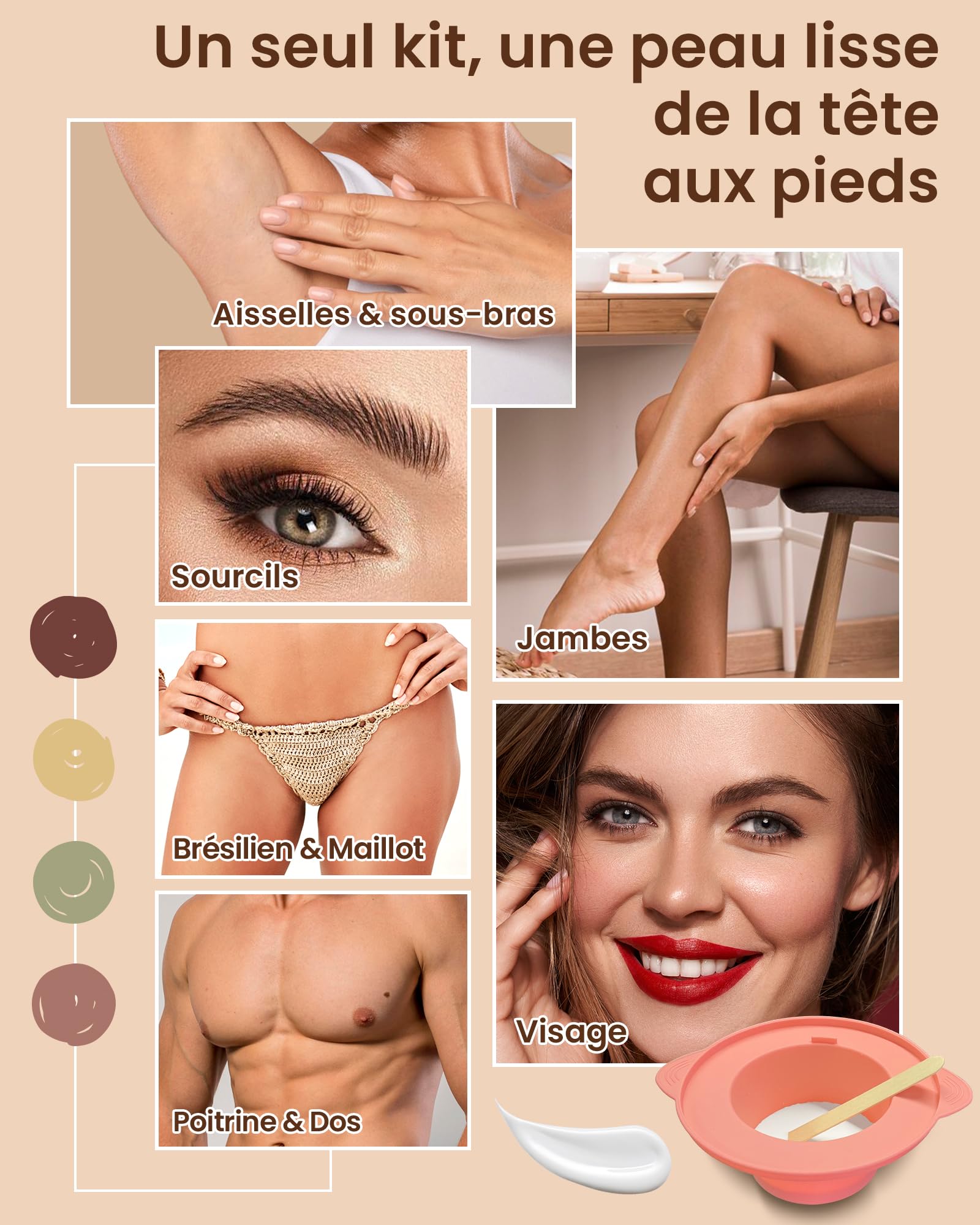 Chauffe Cire Epilation, iFanzeTech Kit D'épilation à la cire Avec Affichage numérique Chauffe-cire, Silicone Bol, 400g Perles Dure Pour le visage/Bras/Jambe/Bikini, Tous Les Types de Cheveux