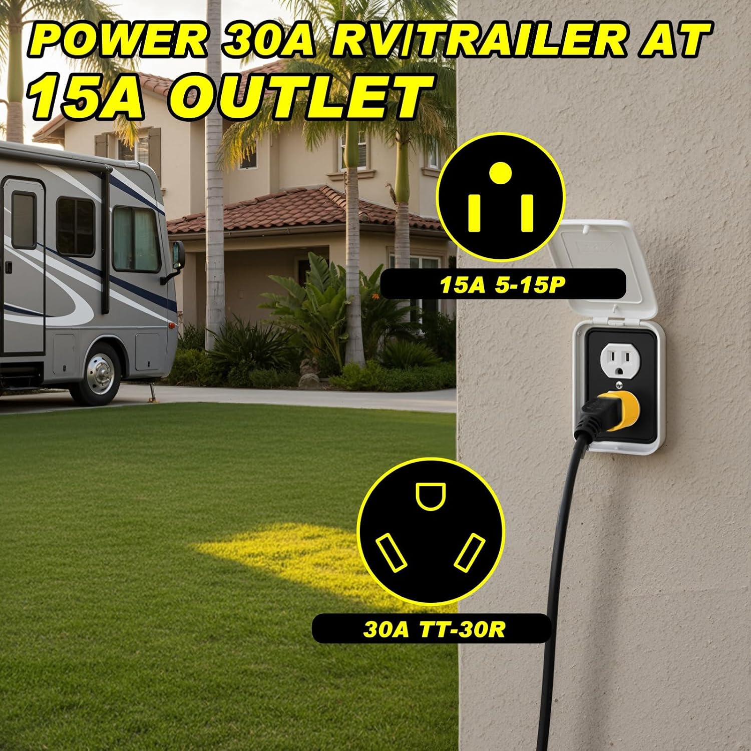 Kanayu 4 Pcs RV Generator Adapter Kit, NEMA 14-50P/5-15P/L14-30P/L5-30P to NEMA TT-30R, 50A to 30A, 30A to 110V, 30Amp Locking Plug Adapter for RV Camper Trailer Generator and Household Socket