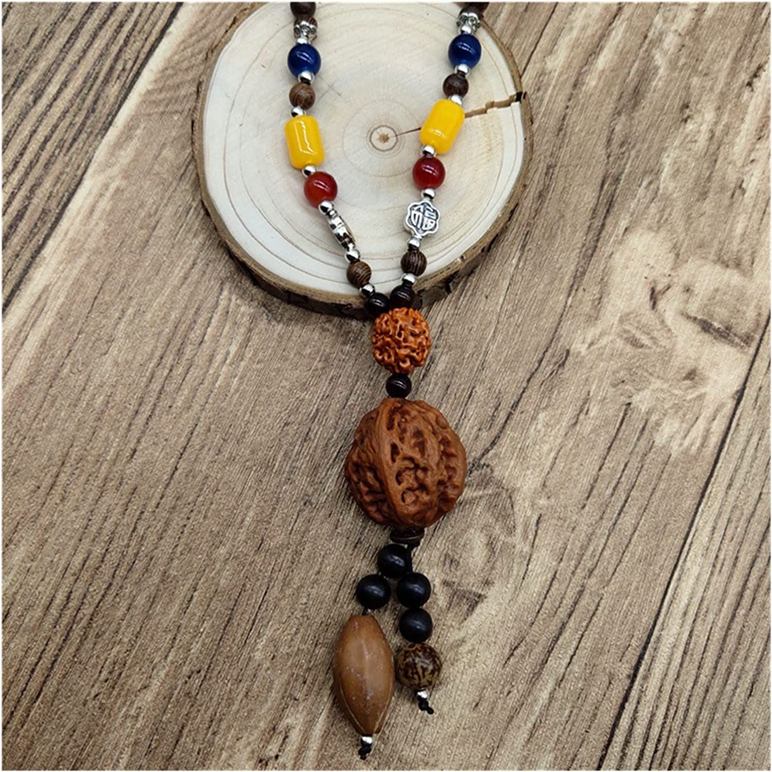Collana Lunga In Legno Con Perline E Ciondolo – Stile Nepal, Unisex, Gioiello Etnico Tribale Per Donne E Ragazze