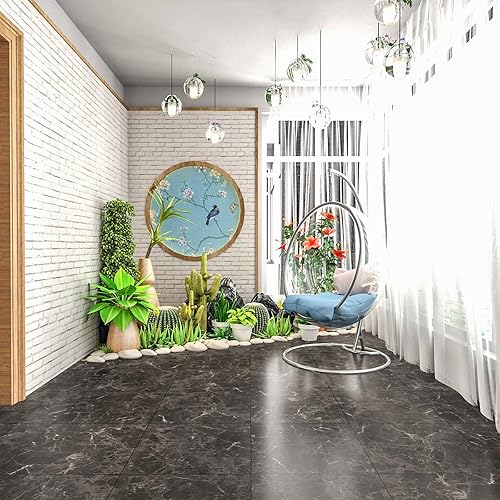 Miniatura 22 de VEELIKE Azulejos de vinilo para despegar y pegar de 12 x 12 pulgadas, color gris oscuro, azulejos de piso de mármol gris oscuro para despegar