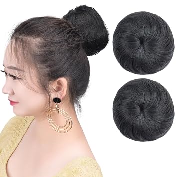 Hair Buns 2PCS Black Hair Piece Fake Hair Bun For Workplace Bridal Wedding Hair Updo For Women&Grils Hairpiece