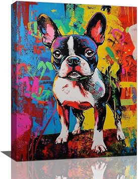 Banksy Wall Art, Graffiti Boston Terrier Wall Decor, Dog Prints 16"x12"