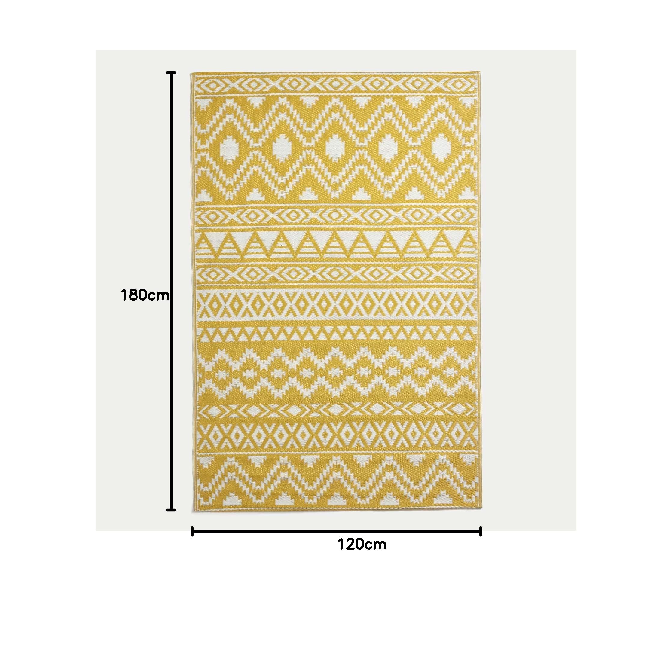 HOMESCAPES Tapis extérieur résistant Pluie et UV, Tapis de Jardin imperméable réversible Jaune Anna, 120 x 180 cm, Intérieur extérieur terrasse Balcon